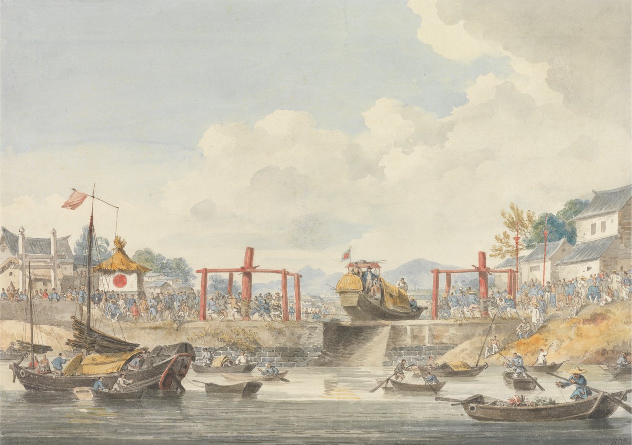 Han-Tcheou-Foo'dan Tchu-San'a Giderken Bir Kanaldan Diğerine Kaldırılan Elçilik Mavnaları, 16 Kasım 1793 by William Alexander