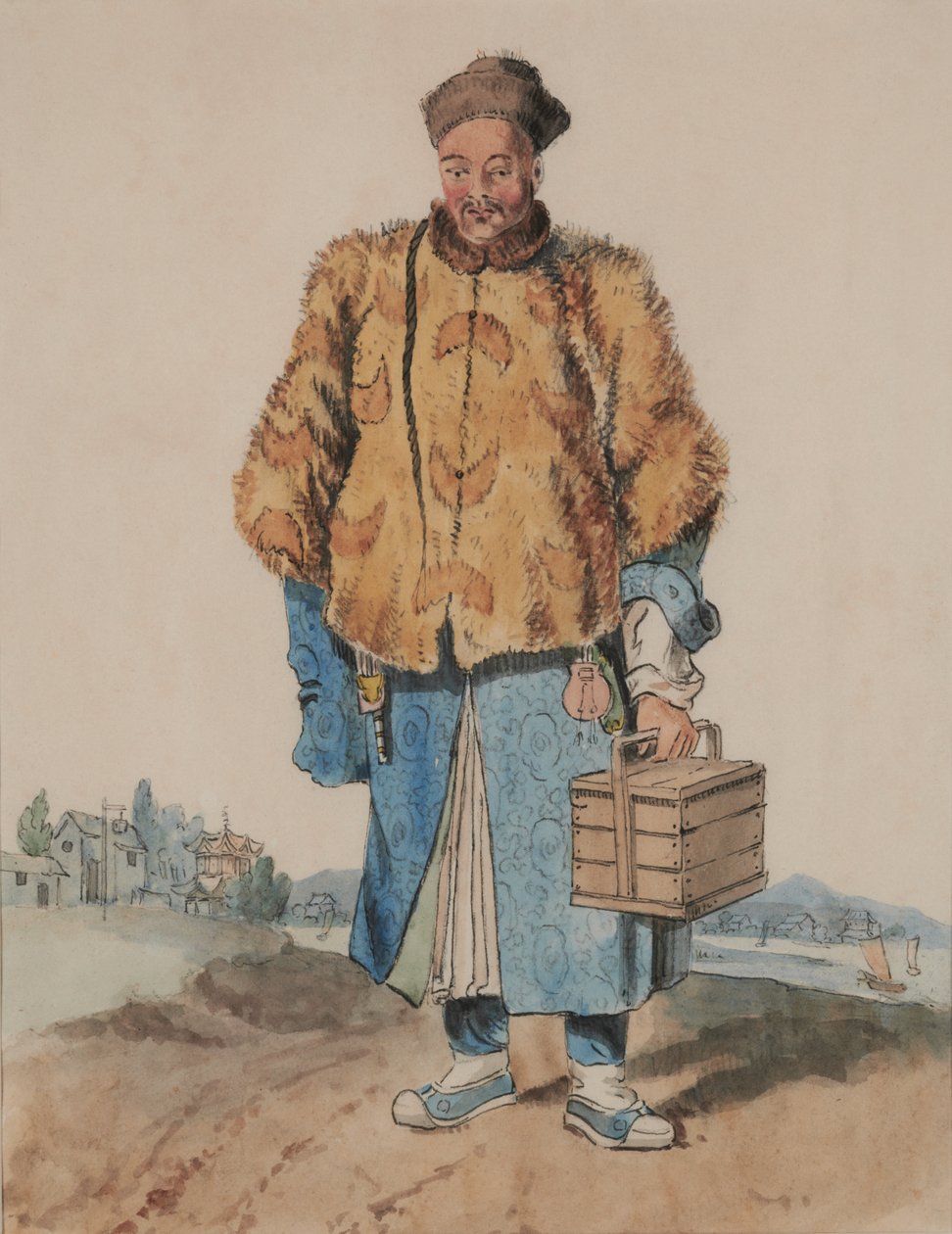 Çin kostümlü adam (sol elinde bir kutu tutan) by William Alexander