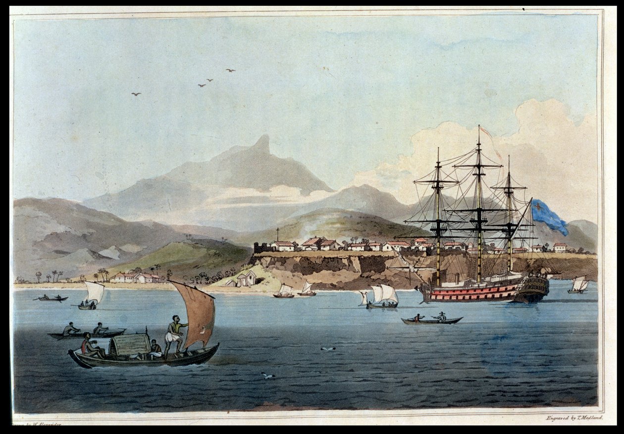 St. Jago Adası'ndaki Porto Praya, Thomas Medland (1755-1823) 1806 (aquatint) tarafından John Barrow (1764-1848) tarafından 'A Voyage to Cochinchina'dan levha 4 by William Alexander