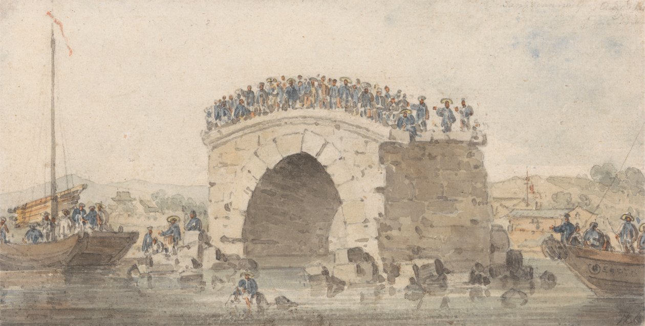 Tong-Tcheou yakınlarındaki Pei-Ho'da San-Sien-Wey'de bir Köprünün kalıntıları, 15 Ağustos 1793 by William Alexander