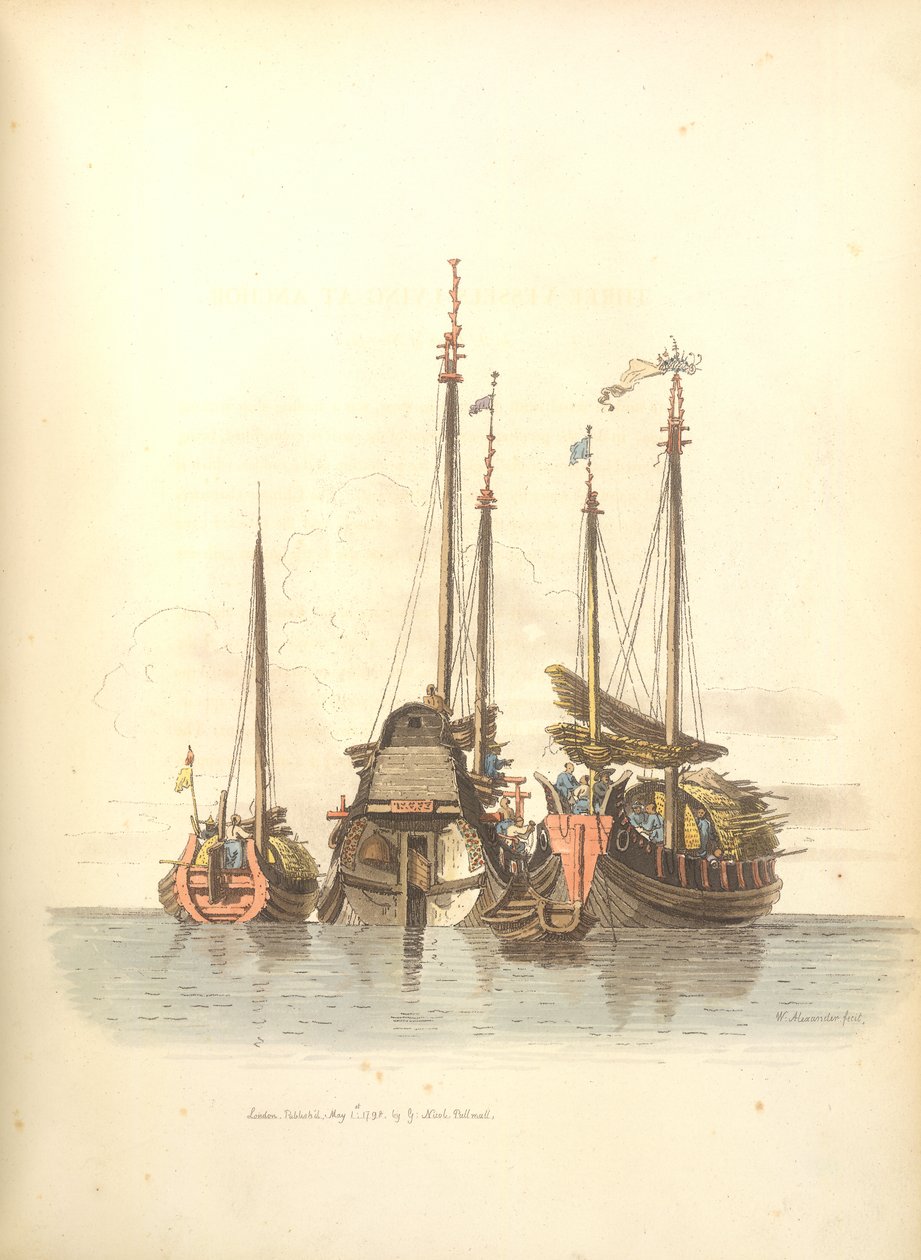 Üç gemi demir atmış durumda by William Alexander