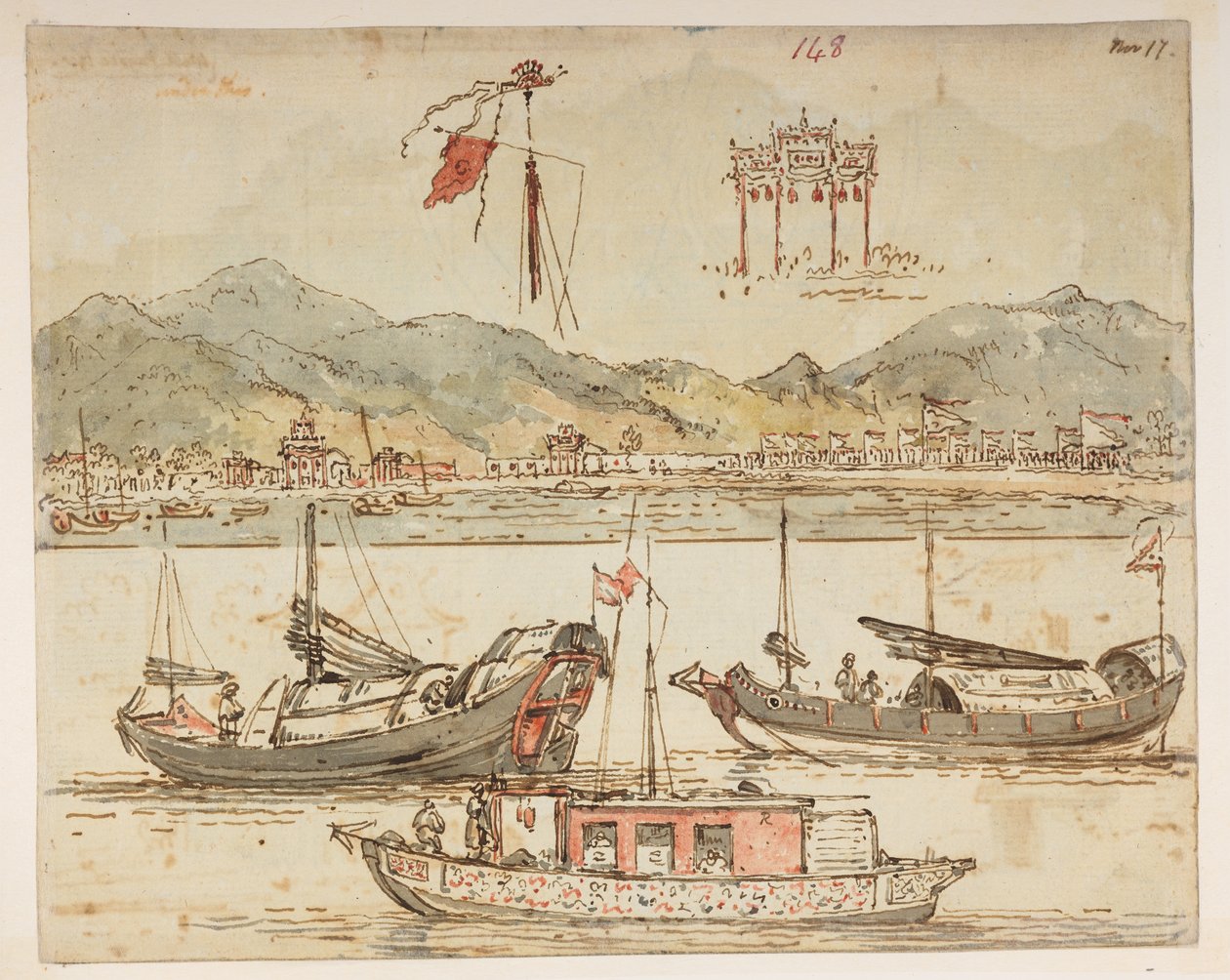 f.59 148 Kayıklar ve zafer takları.  , Lord Macartney