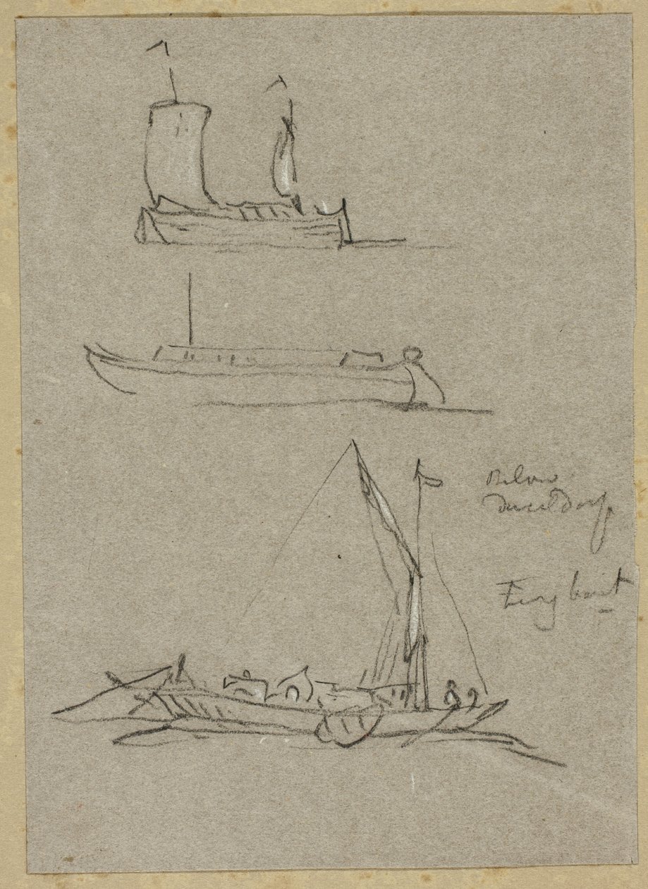 Düsseldorf Nehri Teknelerinin Üç Çizimi by William Alfred Delamotte