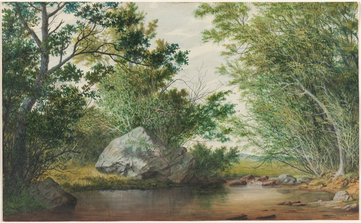 Wooded Stream ve Boulder ile Peyzaj, c. 1880