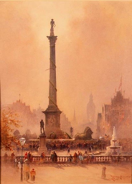 Trafalgar Günü Kutlaması, Trafalgar Meydanı (kağıt üzerine sulu boya) by William Allister Macdonald
