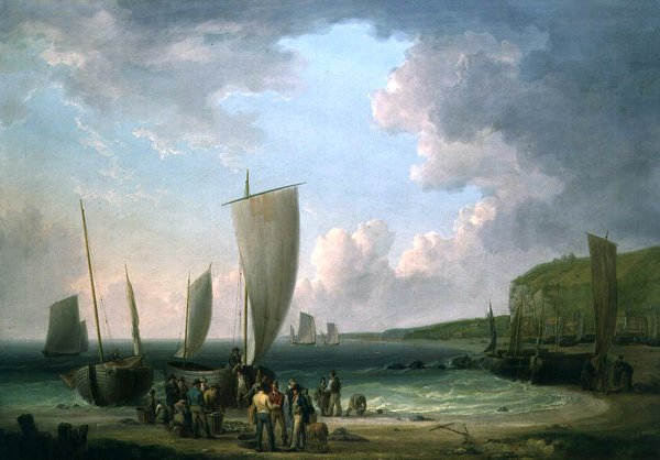 Balıkçıların boşaltma yaptığı bir kıyı manzarası by William Anderson