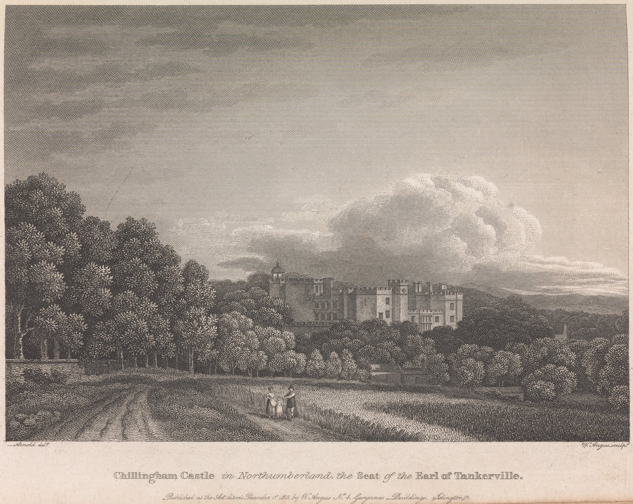Northumberland'daki Chillingham Kalesi, Tankerville Kontu'nun Koltuğu (W. Angus tarafından yayınlandı): Levha 62; sayfa 62 (Birinci Cilt) by William Angus