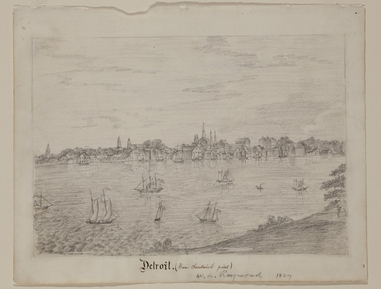 Detroit, c.1837 (beyaz dokuma kağıt üzerine grafit kalem) by William Asa Raymond