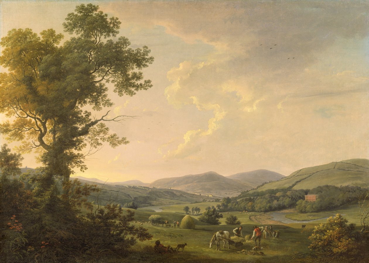 Samancılarla Peyzaj ve Bir Gürcü Evinin Uzak Görünümü, 1780 dolayları (tuval üzerine yağlı boya) by William Ashford