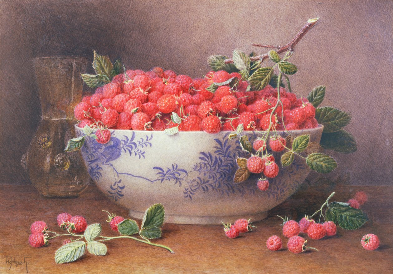 Mavi ve Beyaz Bir Kasede Ahududu Natürmort by William B. Hough