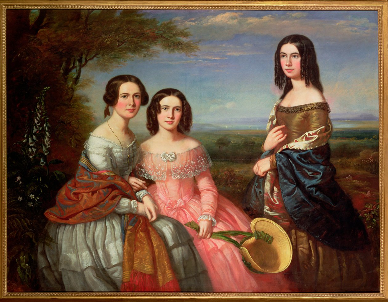 Üç Çeyrek Uzunlukta Üç Kızın Bir Grup Portresi, Manzarada, 1849 by William Baker