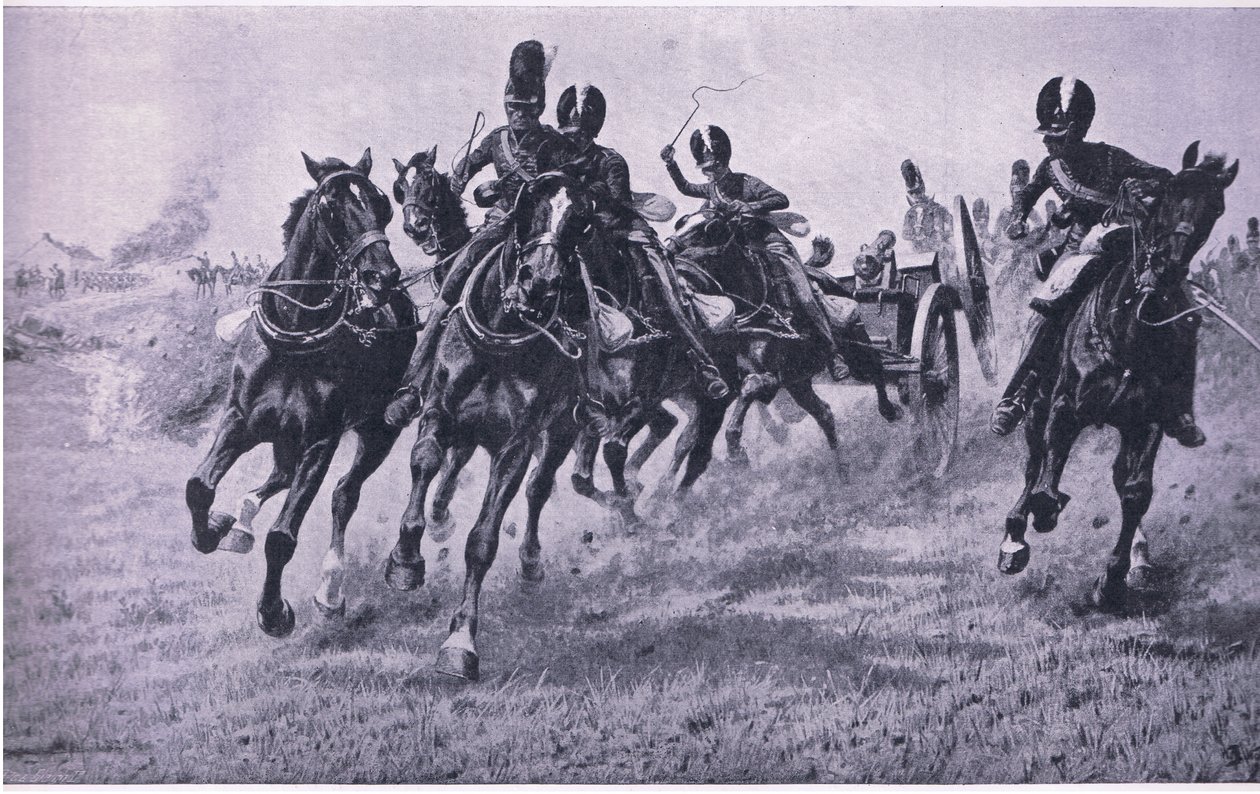 Öndeki silahlar: Waterloo 18 Haziran 1815, İngiliz Kara ve Deniz Savaşlarından bir çizim, 1915 by William Barnes Wollen