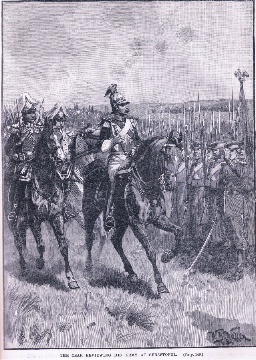 Çar, MS 1856'da Sivastopol'da ordusunu gözden geçirirken by William Barnes Wollen