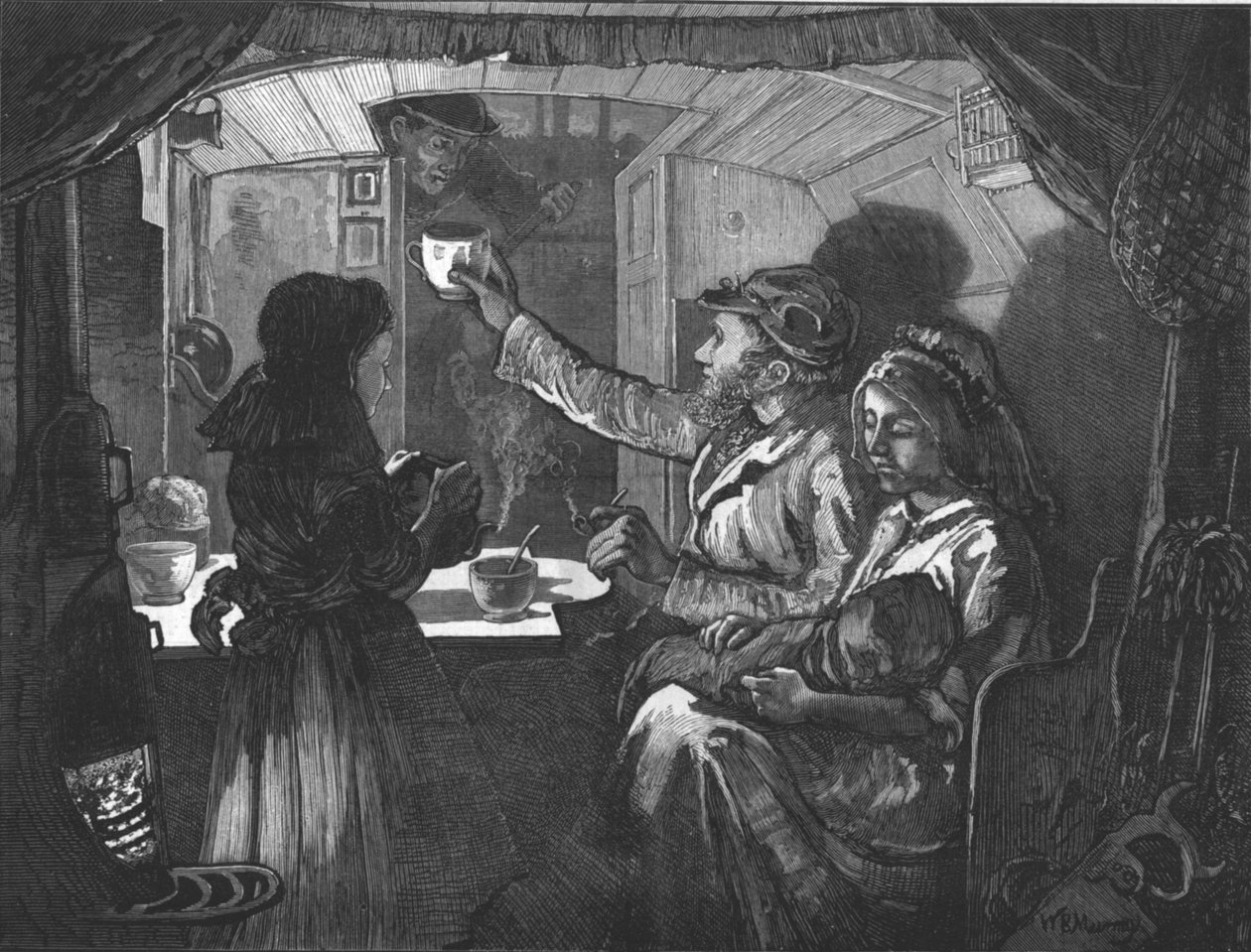 Canal Life - Maymun Teknede Çay Saati, 1874 by William Bazett Murray