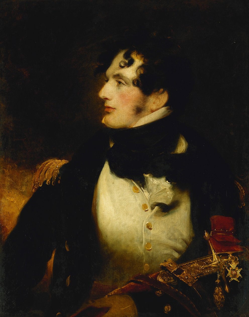 Bir Deniz Subayı Portresi, Yarım Boy, Üniformalı, Sunum Kılıcı Taşıyan ve C.B. Rozeti Takan, by William Beechey