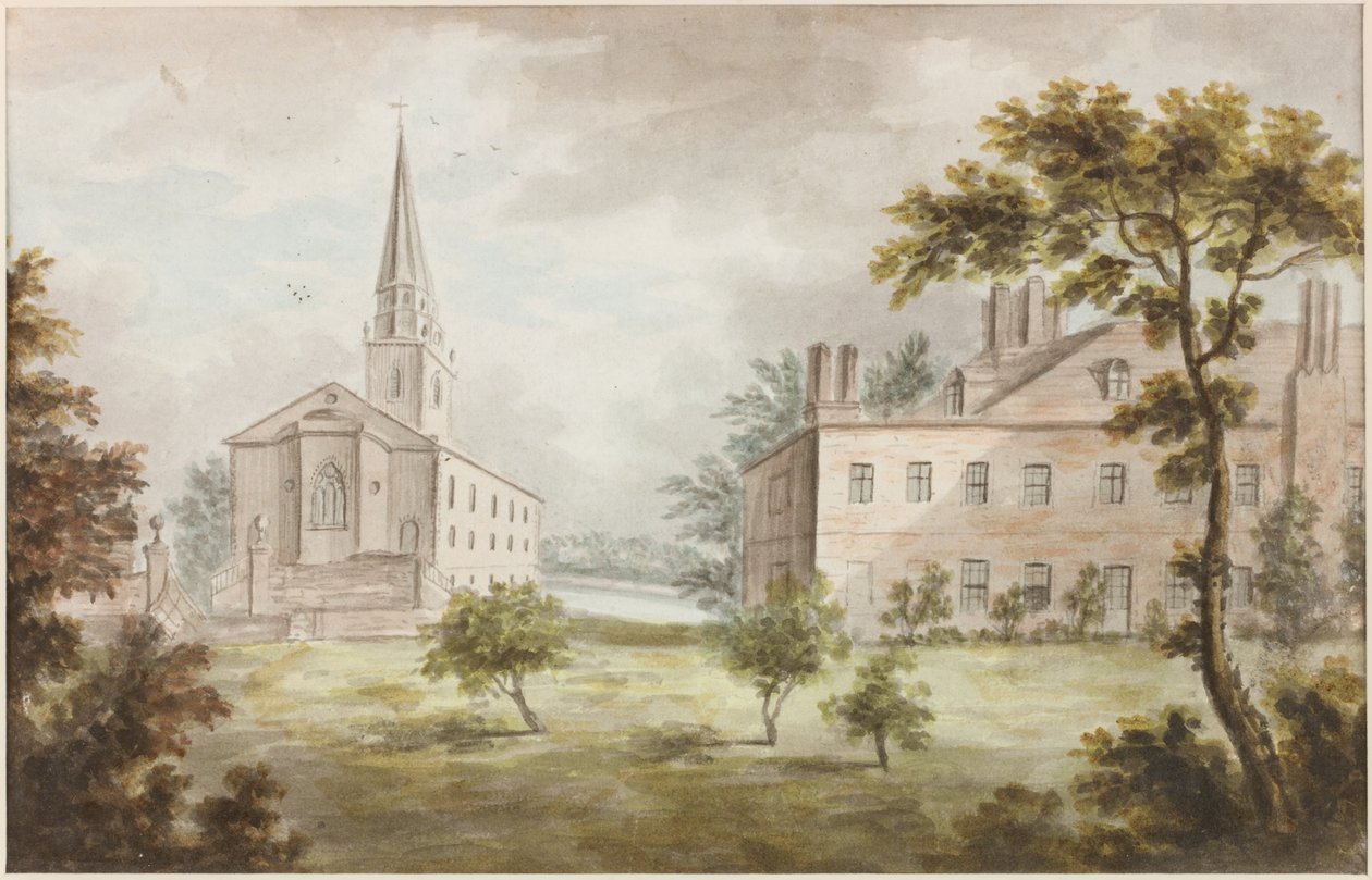 Peyzajda Kilise ve Ev (kağıt üzerine kalem ve suluboya) by William Beilby