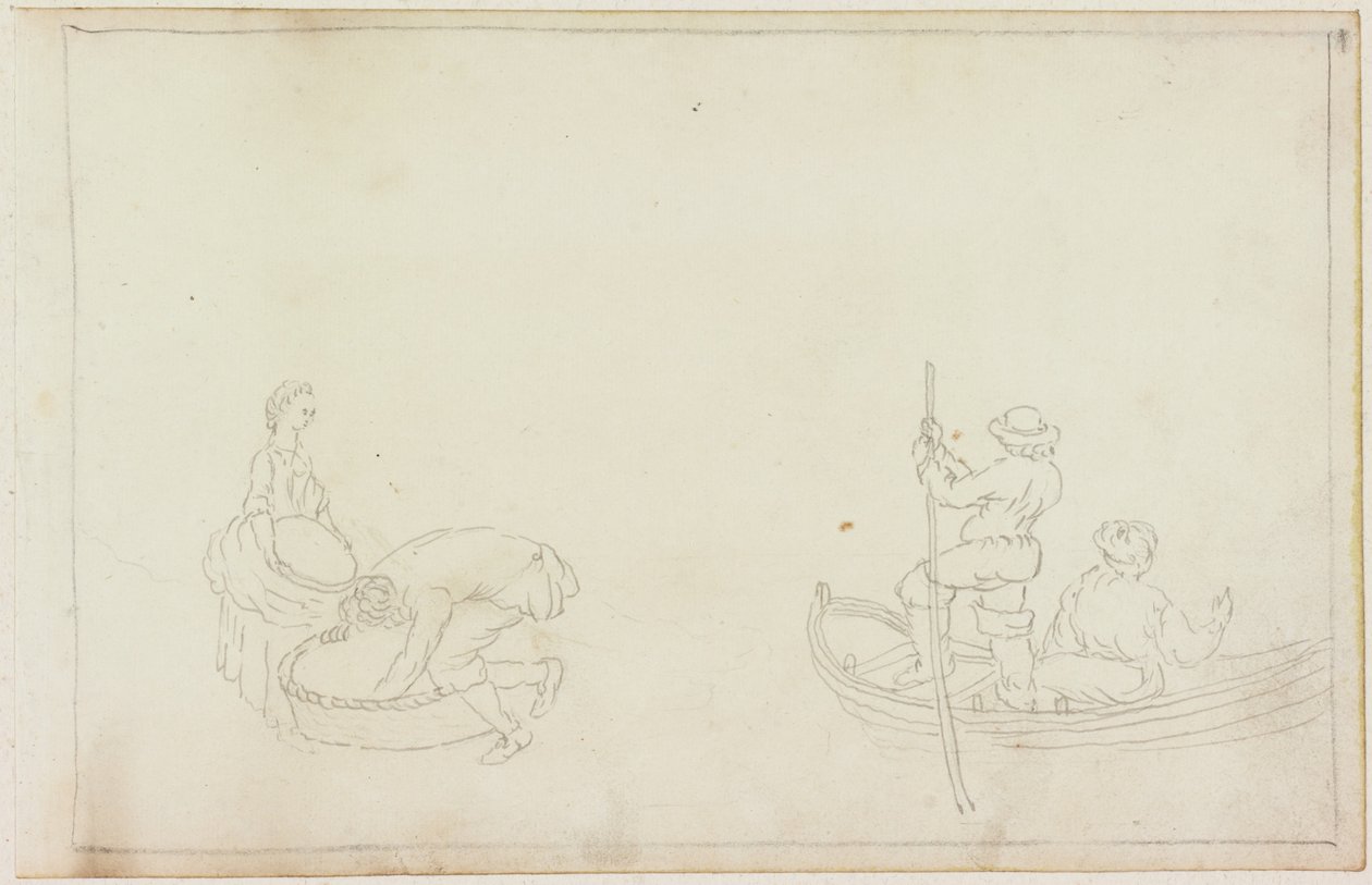 İki Bargemen ve Sepetli Erkek ve Kadın (kağıt üzerinde kurşun kalem (M749) ile kağıt üzerinde) by William Beilby