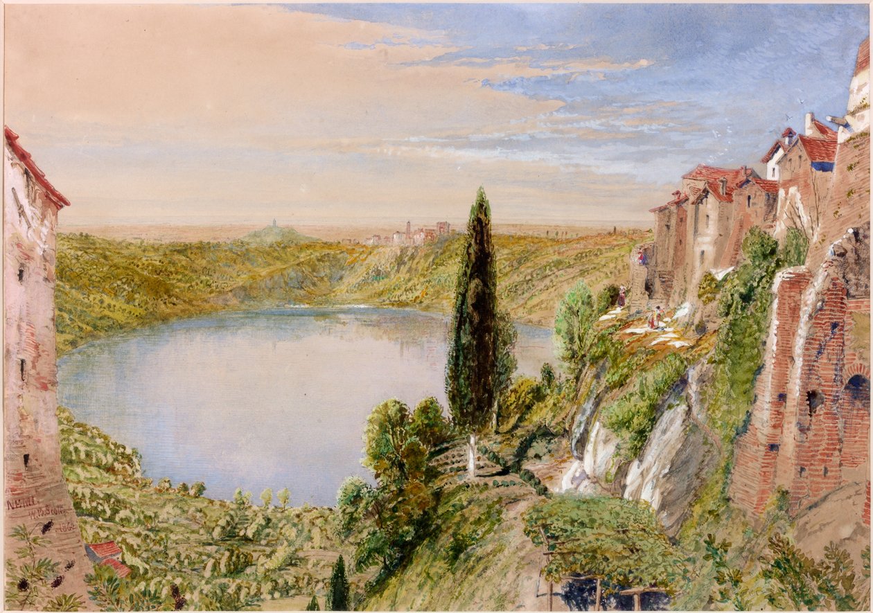 Nemi Gölü, 1862 (M.Ö., kağıt üzerinde kalem ve tuvalet) by William Bell Scott