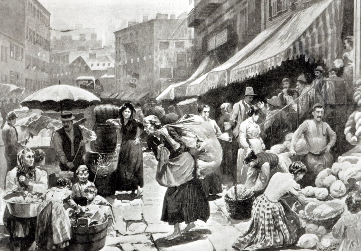 New York'ta Mulberry Bend İtalyan Kolonisi, 'Harper's Weekly' dergisinde illüstrasyon by William Bengough