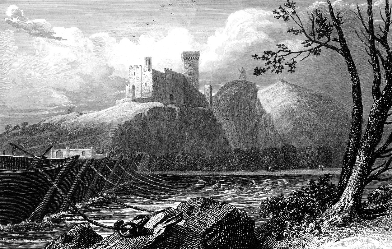 Beaucaire Kalesi ve Rhone üzerinde bir tekne köprüsü, Fransa, 1824. by William Bernard Cooke