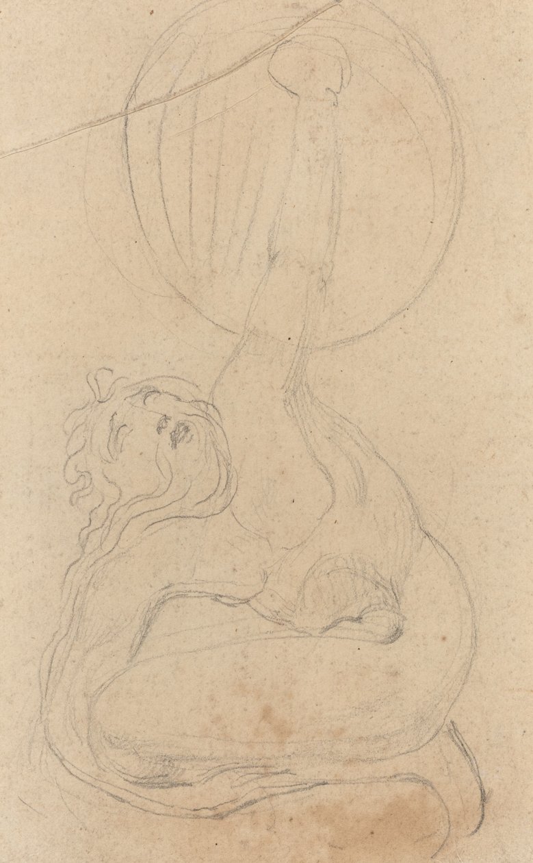 Kalkanı Tutan Çömelmiş Bir Figür [verso] by William Blake