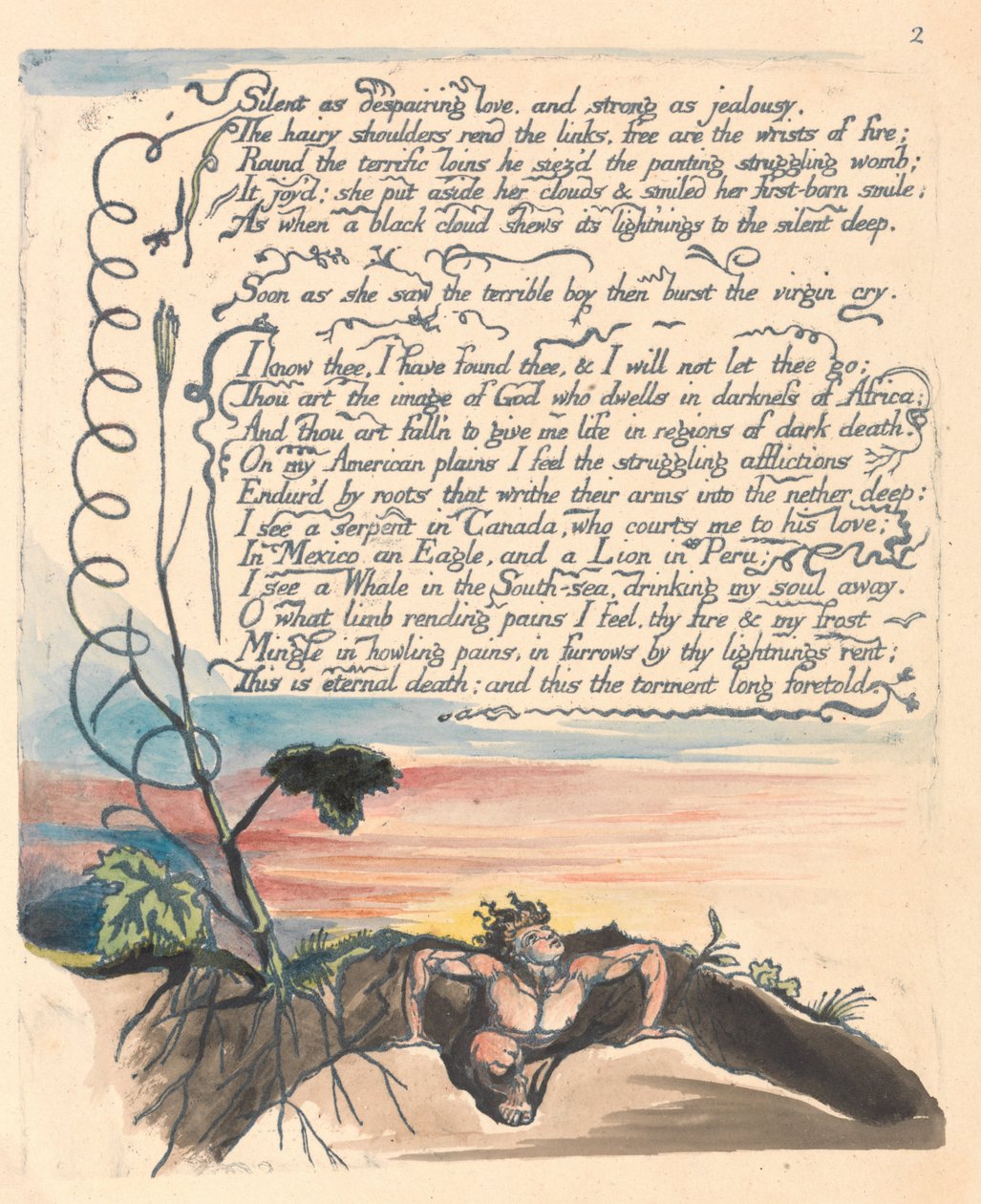 Amerika. Bir Kehanet, Levha 4, Umutsuz bir aşk kadar sessiz.... by William Blake