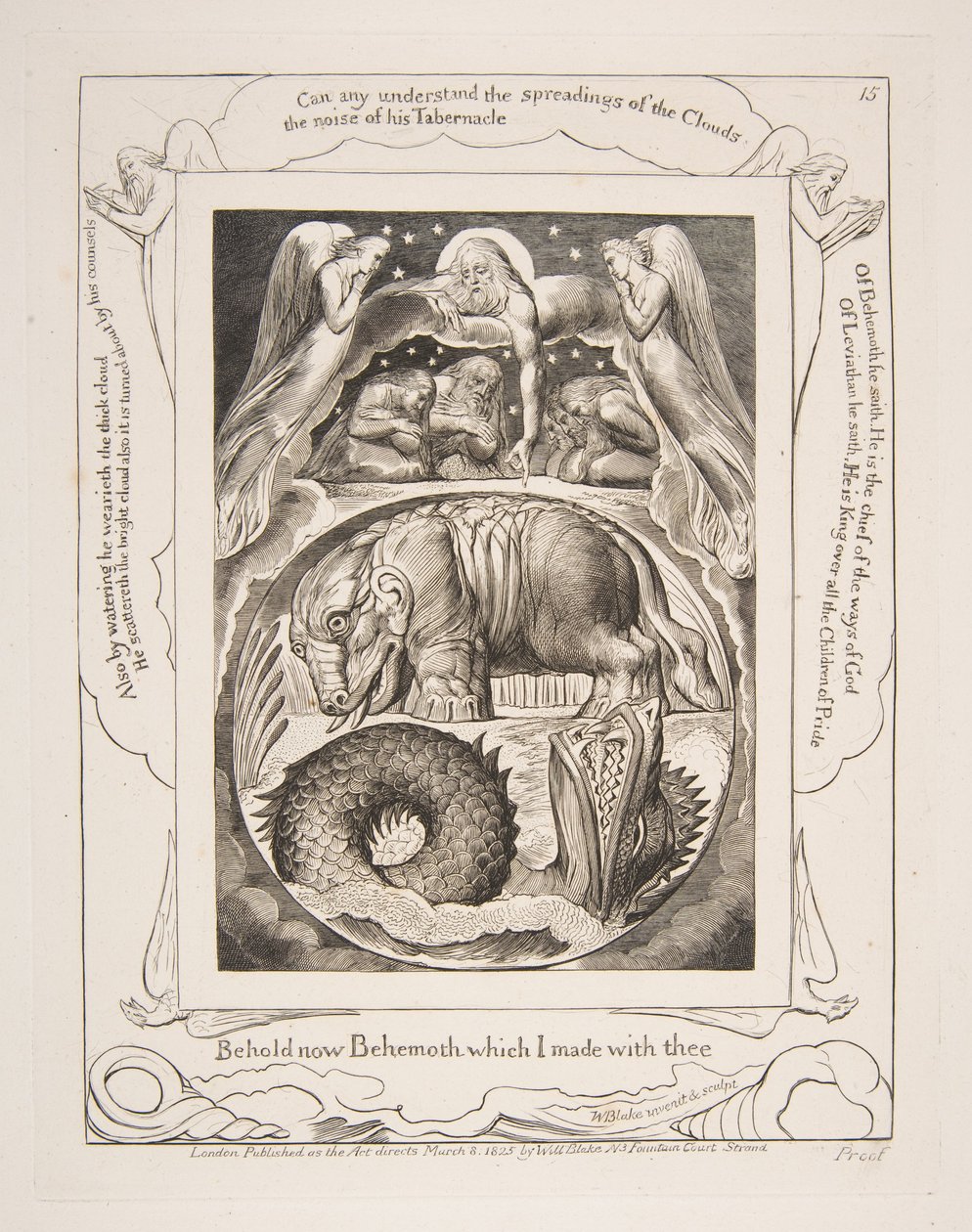 Behemoth ve Leviathan, Eyüp Kitabının Çizimlerinden, 1825-26. by William Blake