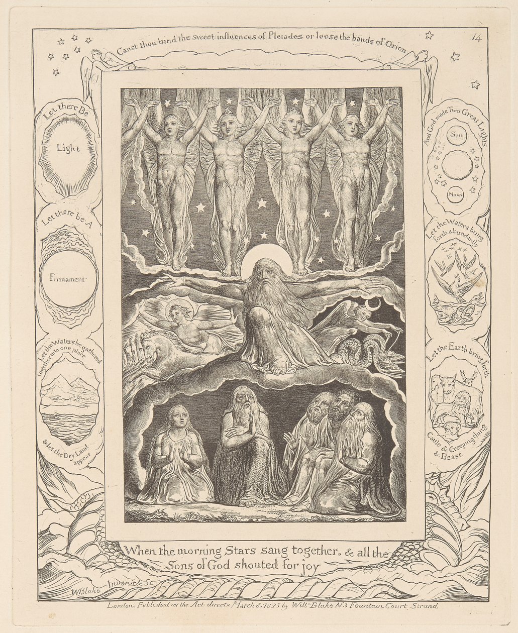 Eyüp Kitabı, Levha 14, Sabah Yıldızları Birlikte Şarkı Söylediğinde by William Blake