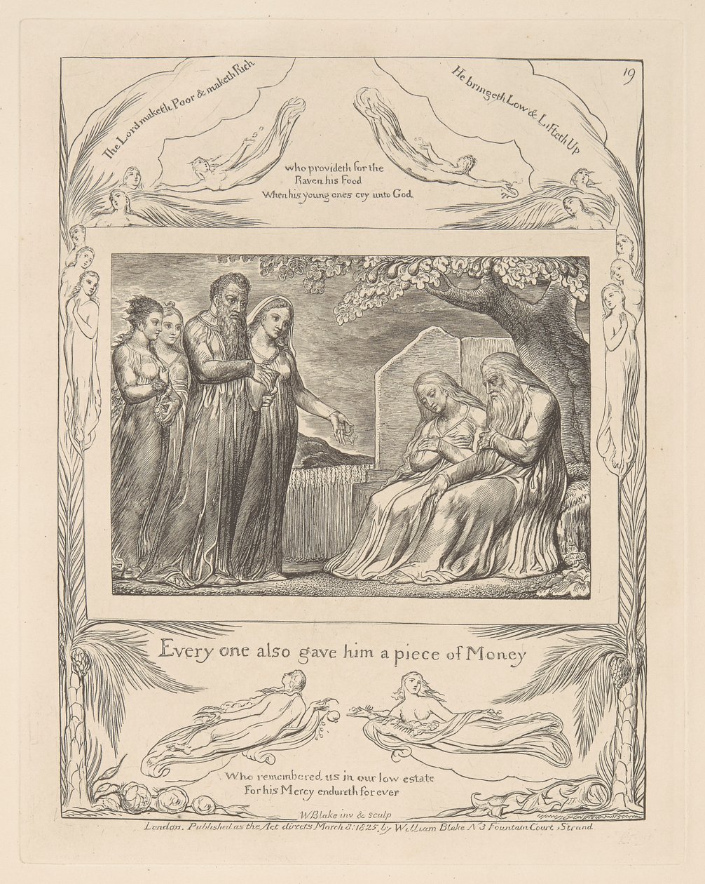 Eyüp Kitabı, Levha 19, Herkes Ona Bir Parça Para da Verdi by William Blake