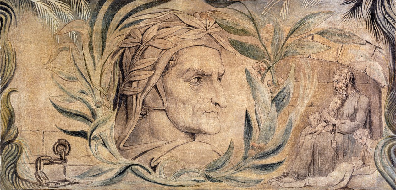 Dante Alighieri, c.1800-03 (tuval üzerine tempera ile kalem ve mürekkep) by William Blake