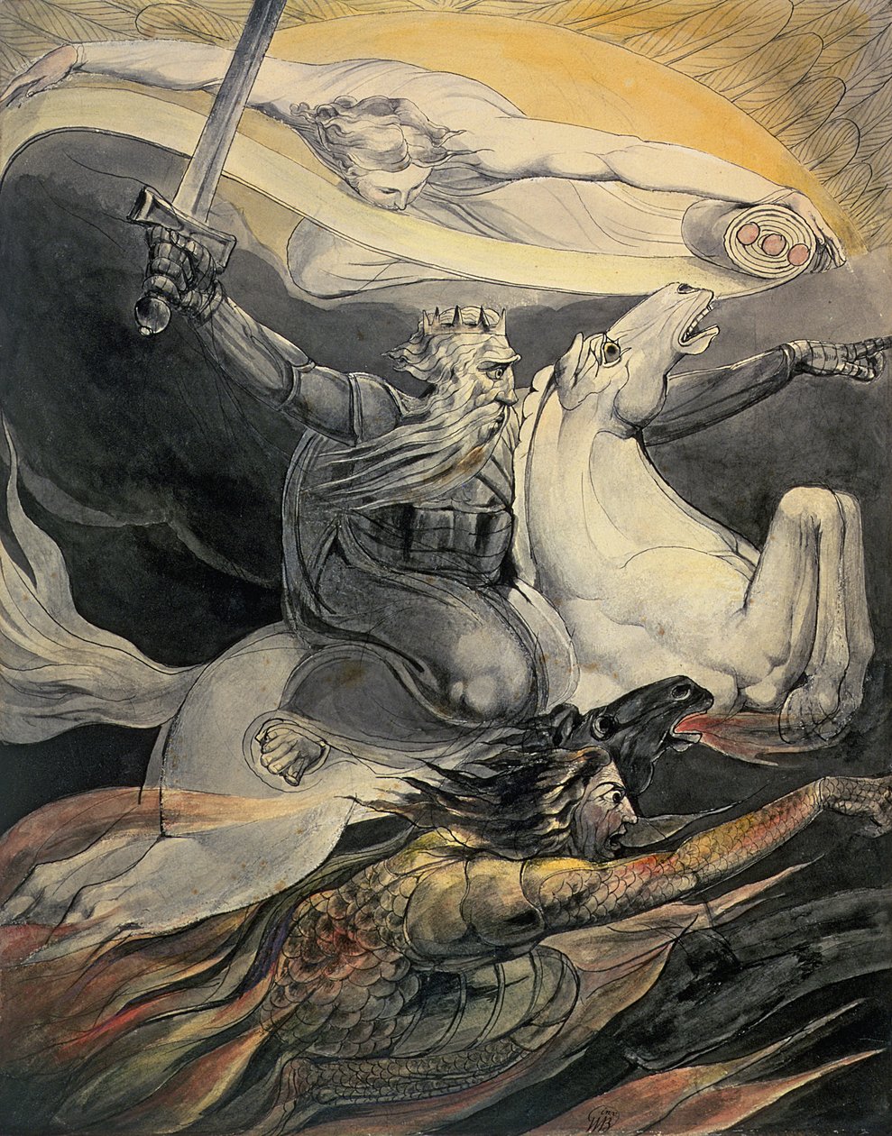 Kır Atında Ölüm, 1800 dolayları (mürekkep ve sulu boya) by William Blake