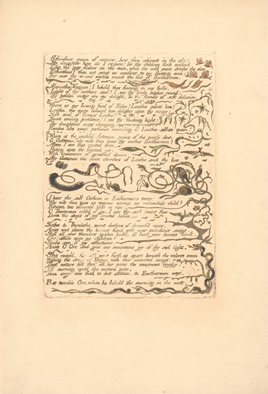 Avrupa. Bir Kehanet, Levha 16, Ethinthus suların kraliçesi. . . . (Bentley 17) by William Blake