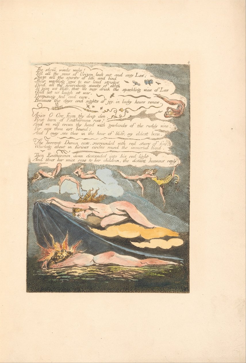 Avrupa. Bir Kehanet, Levha 6, Keskin rüzgarlar uyanıyor. . . . (Bentley 7) by William Blake