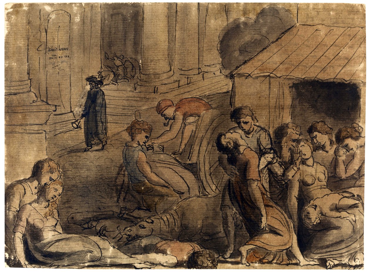 Londra Büyük Vebası par William Blake (1757-1827), c. 1779 - Suluboya, beyaz renk, kağıt üzerine siyah tebeşir by William Blake