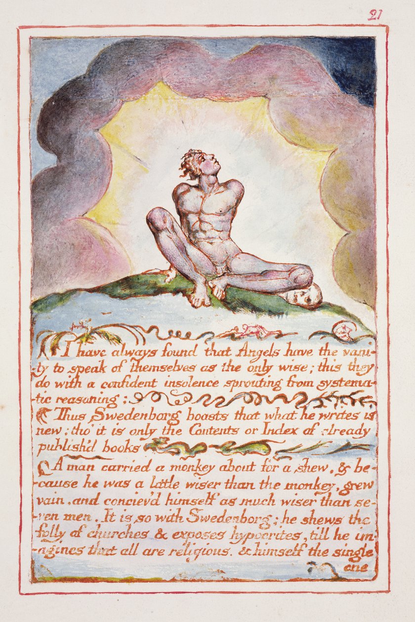 Her zaman meleklerin 'Cennet ve Cehennemin Evliliği', c.1790-3'ten (kalem ve sulu boya ile yapılmış kabartma gravür) illüstrasyon ve metin olduğunu bulmuşumdur. by William Blake