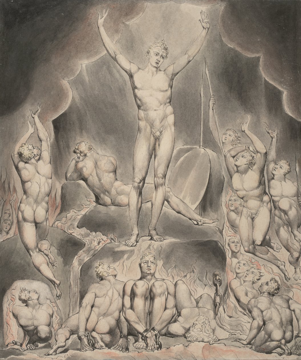 Milton'ın "Kayıp Cennet"in 1. Çizimi: Şeytan Lejyonlarını Çağırıyor by William Blake
