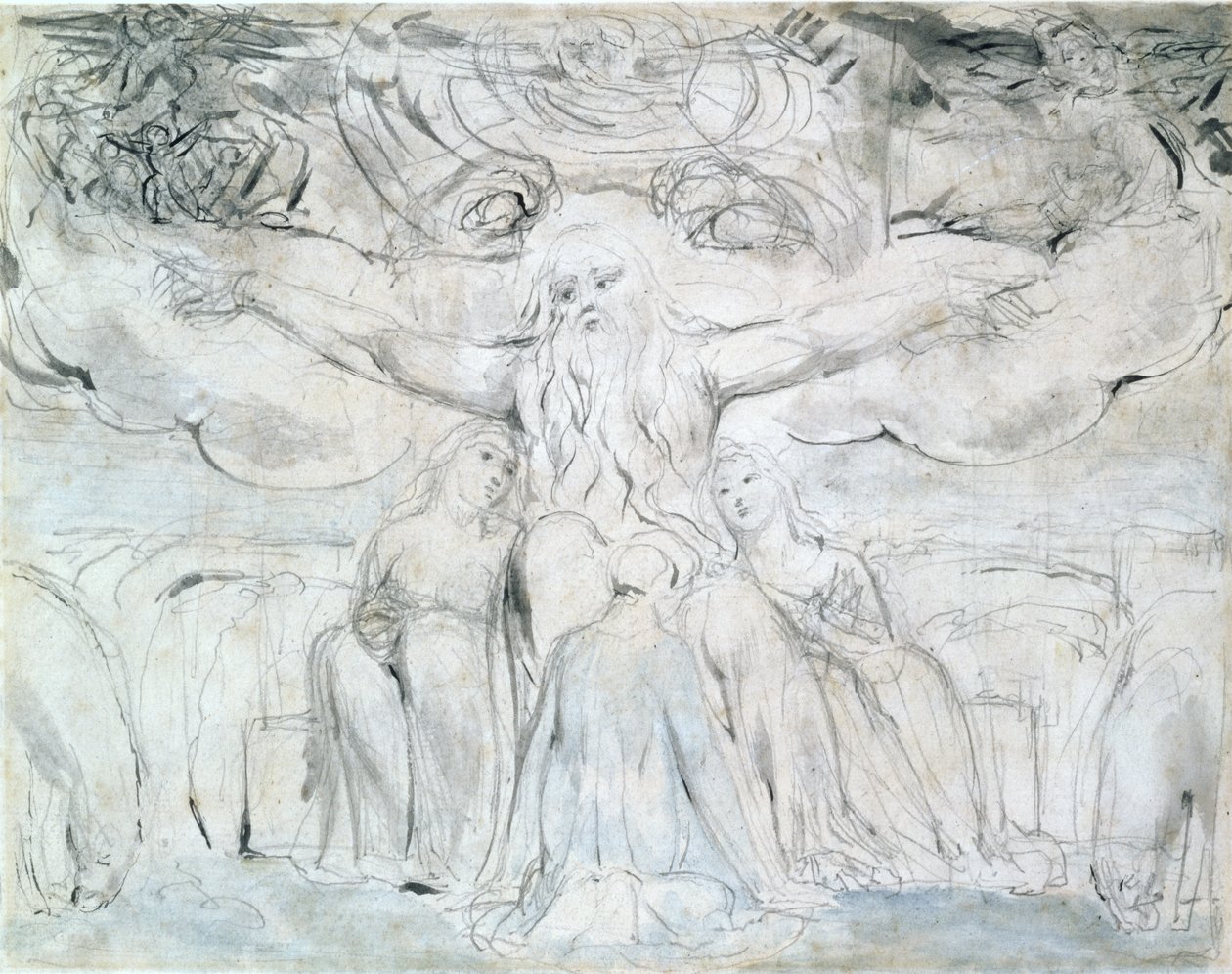Eyüp ve Kızları (kalem, tükenmez kalem ve gri mürekkep) by William Blake