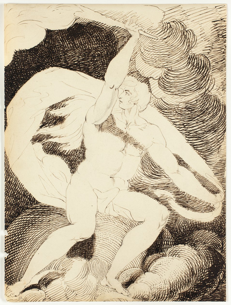 Alevli Meşaleli Bir Adamın Çıplak Figürü by William Blake