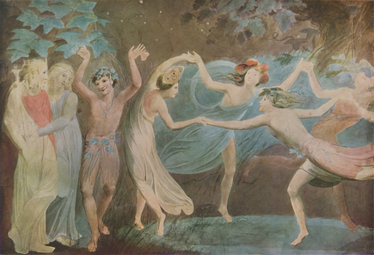 Oberon, Titania ve Puck, Perilerle dans ediyor, 1786 by William Blake