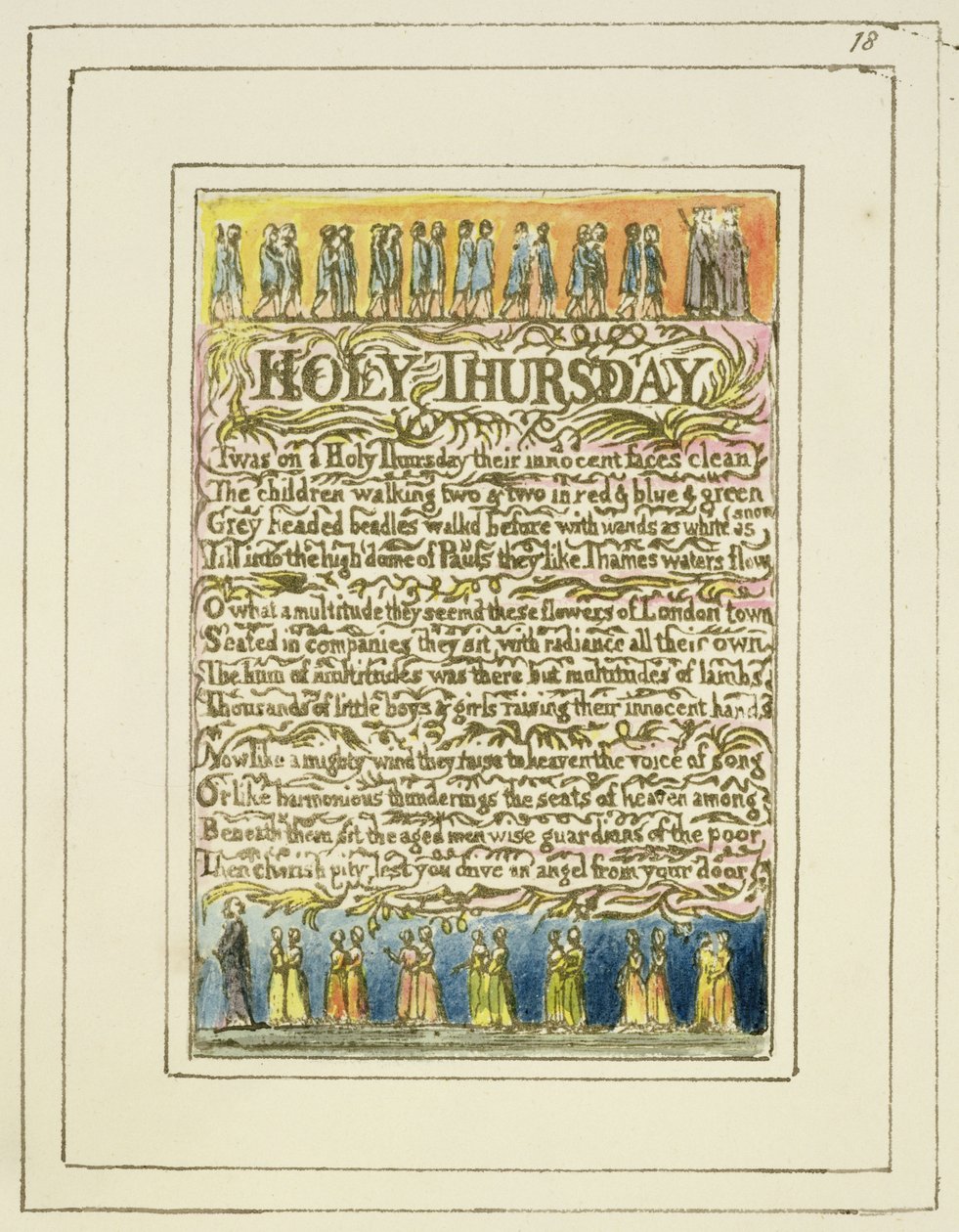 S.124-1950.pt18 Kutsal Perşembe: Masumiyet ve Deneyim Şarkıları'ndan plaka 18 (kopya R) c.1802-08 (gravür, mürekkep ve wc) by William Blake