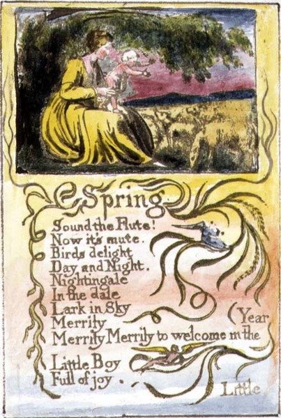 P.124-1950.pt22 İlkbahar: Songs of Innocence and of Experience'dan 22 numaralı plaka (kopya R) c.1802-08 (gravür, mürekkep ve sulu boya) by William Blake
