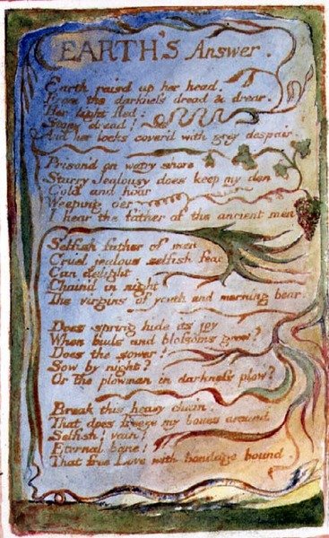 P.125-1950.pt31 Dünyanın Cevabı: Songs of Innocence and of Experience (Masumiyet ve Deneyim Şarkılarından) 31 numaralı levha (kopya AA) c.1815-26 (gravür, mürekkep ve sulu boya) by William Blake