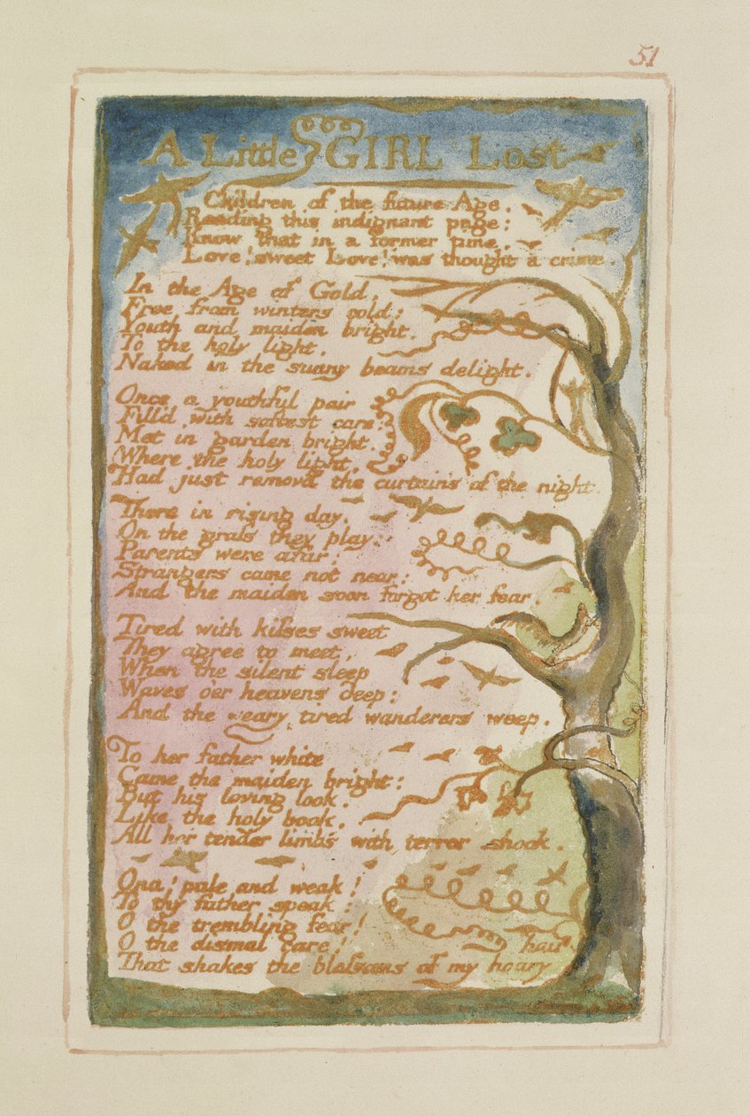 S.125-1950.pt51 Kayıp Bir Küçük Kız: Songs of Innocence and of Experience'dan 51 numaralı plaka (kopya AA) c.1815-26 (gravür, mürekkep ve wc) by William Blake