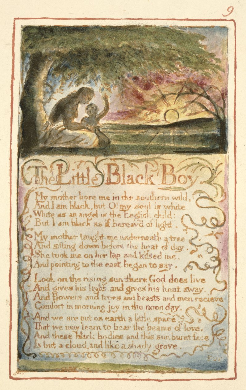 S.125-1950.pt9 Küçük Siyah Çocuk: 'Masumiyet ve Deneyim Şarkıları'ndan 9. plaka (kopya AA) c.1815-26 (gravür, mürekkep ve wc) by William Blake