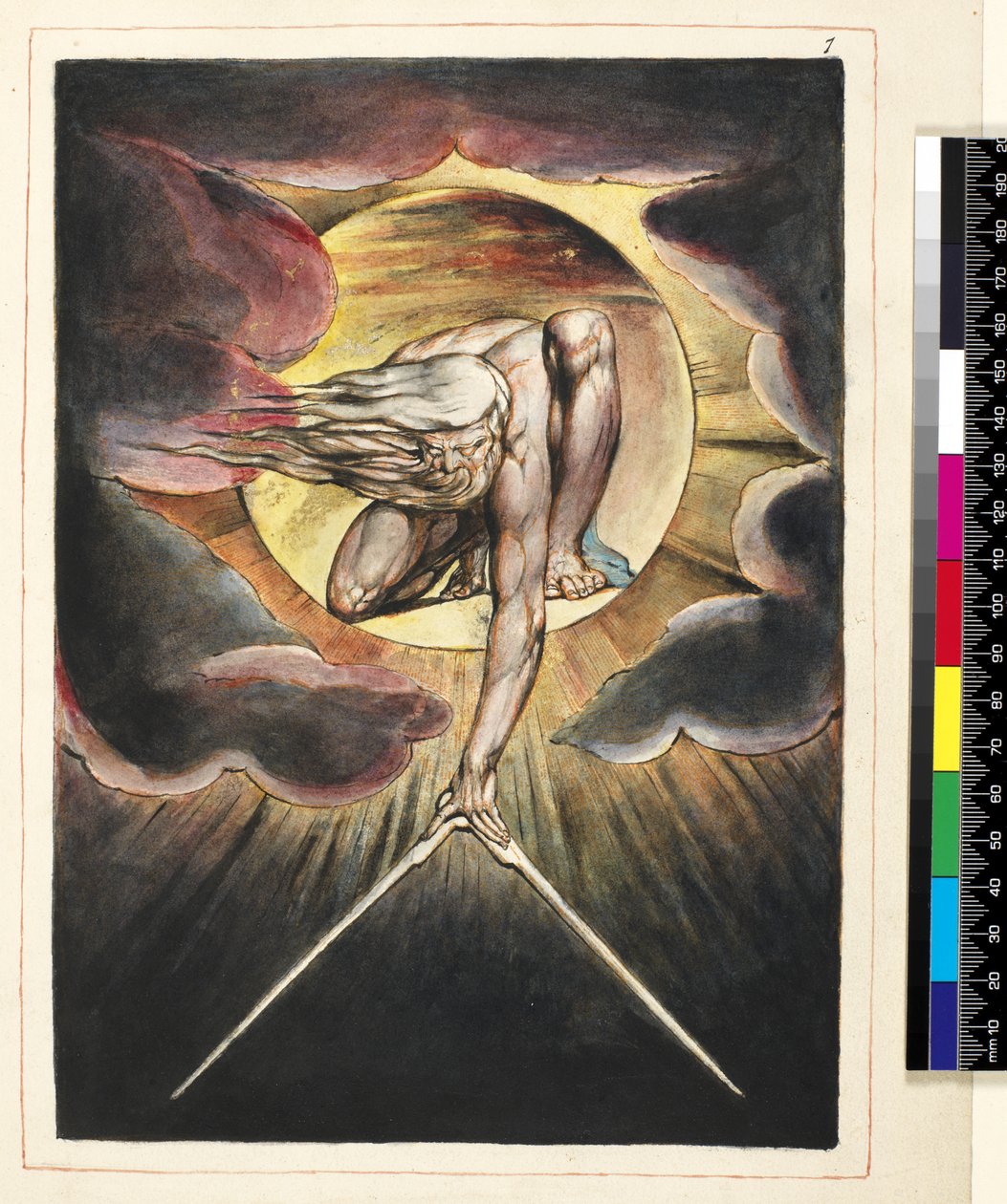 S.127-1950.pt.19 The Ancient of Days, 'Europe, A Prophecy'nin ön yüzü, c.1821 (kağıt üzerinde kalem ve wc ile kabartma gravür) by William Blake