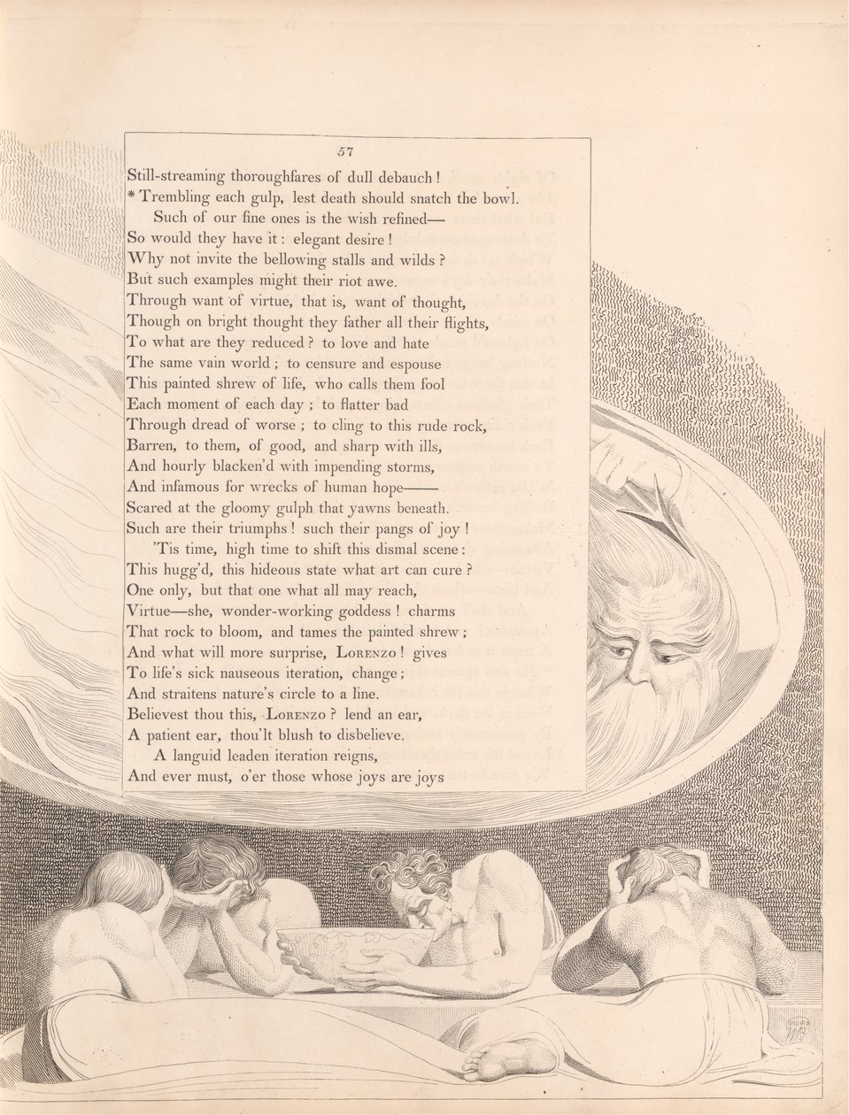 Levha 29 (sayfa 57): 'Ölüm kâseyi kapmasın diye her yudumda titriyorum' by William Blake