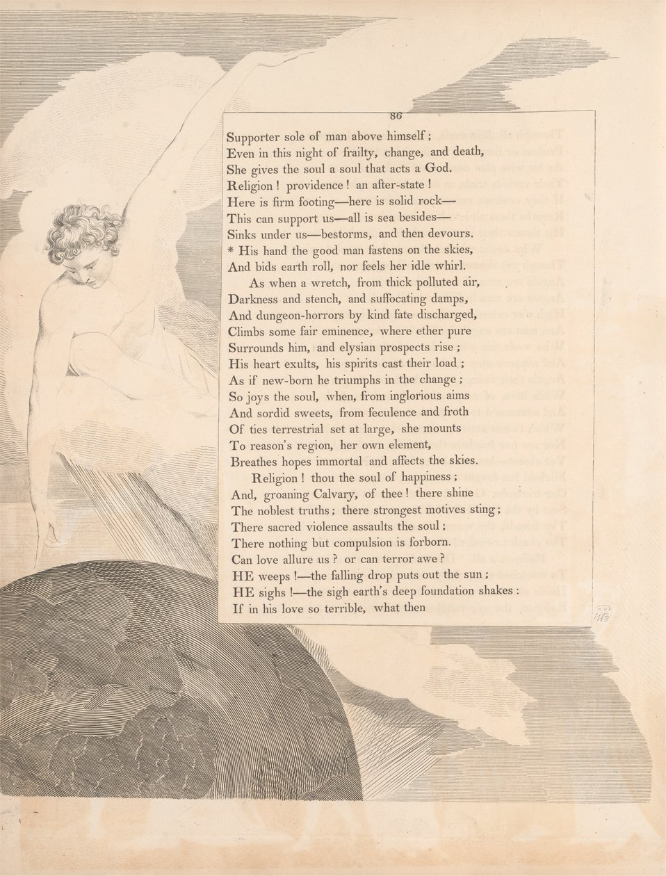 Levha 37 (sayfa 86): 'İyi adamın eli göklerde tutar' by William Blake