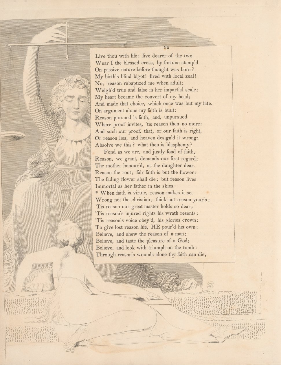 Levha 41 (sayfa 92): 'İnanç erdem olduğunda, akıl onu öyle yapar' by William Blake