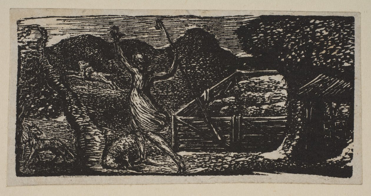 Çoban Bir Kurdu Uzakta Kovalıyor, Thorntons Pastorals of Virgil, 1821. by William Blake