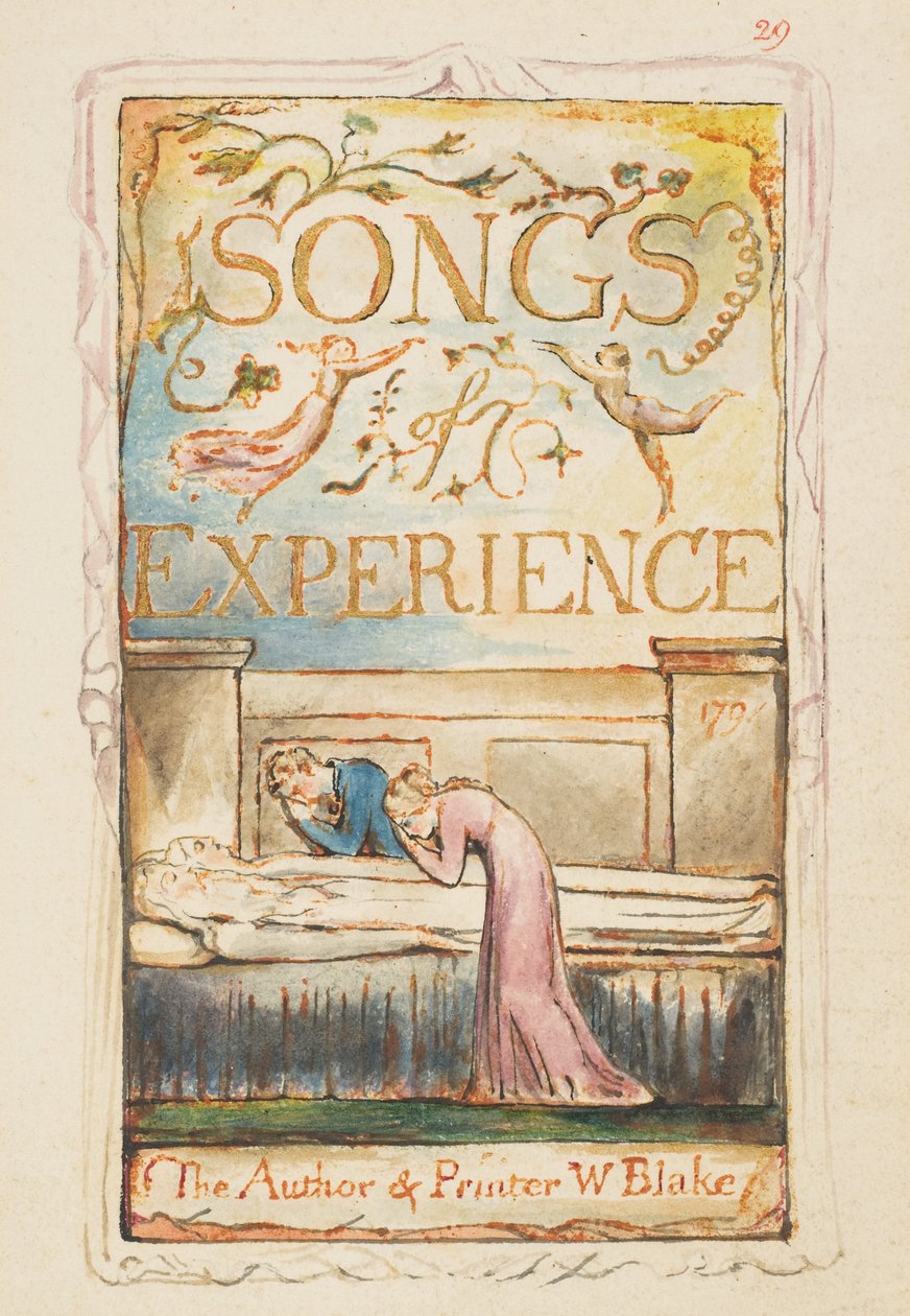 Deneyim Şarkıları: Başlık sayfası, c.1825 (suluboya ile elle boyanmış kahverengi mürekkeple dağlama) by William Blake